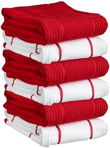 T-Fal Solid & Checked Parquet Kitchen Towels: Highly Absorbent, Super Soft - 100% Cotton, 16"x26" Dish Towels for Cleaning & Drying Dishes, Pans, Glassware, or Countertops, 6-Pack, Red