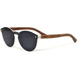 Men and Women Sunglasses Round Polarized with Real Walnut Wood Legs and Special One Piece Black Lens