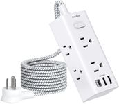 Power Bar, 6 Widely Outlets with 3 USB Ports (1 USB C), 3-Side Outlet Extender Strip with 5 Ft Extension Cord, Flat Plug, Wall Mount, Small Power Strip for Travel Office Dorm Home