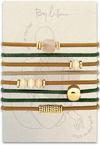 By Lilla Hair Ties No Damage - Galentines Gifts and Updo Hair Accessories - Decorative Ponytail Elastics - Vanity Stretch Bracelet Jewelry for Women - Boutique Fashion Stacks in Gold, Beads (Willow)