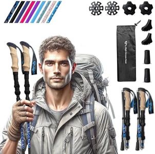 Walking Sticks for Men & Women - 14.5” Foldable Hiking Poles for Backpacking, Exercising and Traveling, Set of 2 Nordic Collapsible Trekking Poles (Blue Pebbles, 100-120cm)