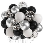 CHRORINE 50 Pack Black Silver Confetti Balloons 12 Inch Party Balloons White Black and Silver for Birthday Wedding Anniversary Party Graduation Decor