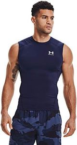 Under Armour Men's Armour HeatGear Compression Sleeveless T-Shirt , Midnight Navy (410)/White, Large