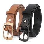 2 Pack Women Leather Belt,Fashion Ladies Belt with Pin Buckle for Jeans Pants by JASGOOD,A-Black+Brown,Suit for waist size 26"-30"