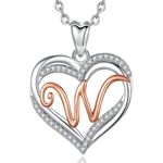 INFUSEU Initial Letter W Necklaces for Women Sterling Silver Heart Alphabet Name Pendant Jewelry Elegant Gifts for Her 50th 40th 60th 21st 30th 70th Birthday