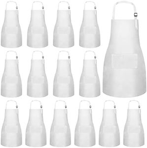 IMERAGO 15 PCS Kids Aprons with Pockets Adjustable Chef Painting Aprons Bulk for Girls Boys Aged 6-13 Cooking Baking Crafting White