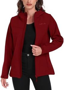 USHARESPORTS Women's Softshell Jacket Lightweight Fleece Lined Waterproof Coats Rain Jacket with Hood for Outdoor Hiking DARK RED S