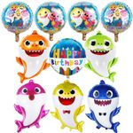 10PCS Shark Party Supplies Set, Shark Birthday Decoration Balloons Shark Cake Toppers Helium Foil Balloon Shark Theme Party Supplies/Kids Birthday Party Decoration Supplies(Ribbon Included)