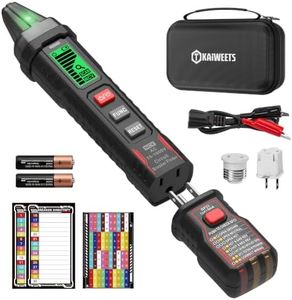 KAIWEETS Circuit Breaker Finder with LCD Display, GFCI Outlet Tester, AC 90-130V Electrical Circuit Tracer Tool with NCV Tset & Flashlight, Includes Carrying Case with Adapter, Alligator Clips -KT303P