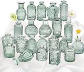 Green Glass Bud Vase Set of 22, Sma