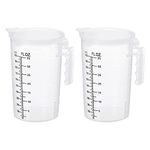 PATIKIL Graduated Beaker, 2 Pack 1000ml PP Plastic Liquid Measuring Cup Double Sided Black Graduations with Handle Lid and Spout for Lab Kitchen Home