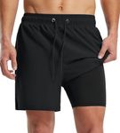 Libin Men's Bathing Suits Quick Dry Swim Shorts for Men 5 inch Swim Trunks with Compression Liner 2 in 1 Beach Shorts Zipper Pocket, Black 2XL