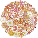 A1diee 51Pcs Groovy Boho Hippie Vinyl Stickers Rainbow Daisy Butterfly Pace Theme Self Adhesive Stickers 60s Hippie Party Decor Supplies Aesthetic Stickers for Kids Adults Water Bottle Laptop Phone