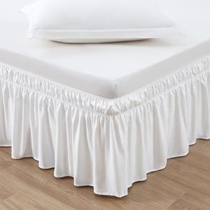 MEILA Wrap Around Bed Skirt Three Fabric Sides Elastic Dust Ruffled 16 Inch Tailored Drop,Easy to Install Fade Resistant-Natural White, Queen/King