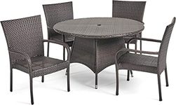 DEVOKO 5 Pieces Patio Dining Set Patio Furniture Set Outdoor Furniture Set 4 Seats, 1 Round Table (Dark Brown)