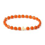 MetJakt 18K Gold Cross Bracelet for Women with 4MM Austrian Crystal - Handmade Stretch Jewelry Original (Orange)