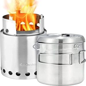 Solo Stove Titan & Solo Pot 1800 Camp Stove Combo: Woodburning Backpacking Stove Great for Camping and Survival