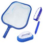 Hot Tub Cleaning Kit Accessories, Pool Skimmer Leaf Net Pool Leaf Skimmer Fine Mesh Net Pool Net, Scrubbing Brush and Sponge Brush for Cleaning Pool, Spas, Hot Tubs, Fountains