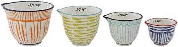 Creative Co-Op Hand Stamped Striped Stoneware Measuring Cups (Set of 4 Sizes/Designs)