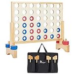 Pointyard Giant Wooden 4 in a Row Game, Outdoor & Indoor Game Set with Coins & Carrying Bag - Travel Board Games for Kids Adults Family Brand