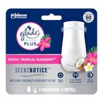 Glade PlugIns Plus Air Freshener Starter Kit, Scented and Essential Oils for Home and Bathroom, Exotic Tropical Blossoms, 1 Warmer and 1 Refill