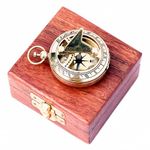 Marine Sundial Compass with Nautical Solid Wooden Box Vintage Brass Ship Navigate Device Nautical Gift Collection