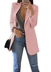 WIWIQS Women Long Sleeve Oversized Blazer Open Front Pure Color Cardigan Jacket Formal Work Blazers PK XL Pink