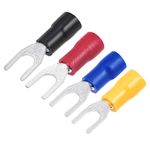 sourcing map 200Pcs SV1.25-4S Insulated Fork Spade U-Type Wire Connector Electrical Crimp Terminal 22-16AWG Blue/Black/Red/Yellow(Same Size,Length 21.5mm,Bolt Mouth 4.3mm/0.17Inch)