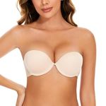 Plusfreeee Strapless Bra,Clear Bra Straps,Push Up Bras for Women,Double Padded Bra Strapless,Underwire Support Beige