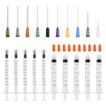 10 Pack - Plastic Syringe Blunt Tip Needle - 1ml, 3ml Luer Lock Syringes | 14Ga 15Ga 16Ga 18Ga 19Ga 20Ga 21Ga 22Ga 23Ga and 25 Ga Blunt Needles and Caps