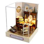 CUTEROOM Miniature House Kit, DIY Miniatures Dollhouse Kit, DIY Doll House Miniature Furniture Wooden House Kit with Dust Cover & LED Light and Accessories - QT Series Dollhouse (QT031)