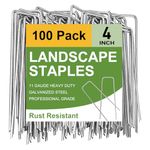 100 Pack Landscape Pins 4 Inch Garden Lawn Staples Galvanized Garden Stakes Landscape Yard Pins Staples Anti-Rust Ground Stakes for Weed Barrier Fabric, Irrigation Tubing, Yard Lawn