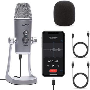 Movo UM800 Desktop USB Microphone for iPhone, Android, Computer with Adjustable Pickup Patterns and USB, USB Type-C and Lightning Cables - Podcast Microphone, Streaming Microphone, Gaming Microphone