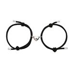 Dlihc 2pcs Magnetic Couples Bracelets for Women Men, Heart-Shaped Magnetic Bracelets for Couples, Black Matching Bracelets for Best Friend, Magnetic Bracelets for Boyfriend and Girlfriend