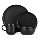 Barbary & Oak BO867005BLK Luna 16 Piece Dinnerware Set, Stoneware, Matte Black with Gloss Speckle