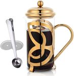 Miuly French Press Coffee Maker,304 Grade Stainless Steel & Heat Resistant Borosilicate Glass, (1 Liter,34OZ), Gift Set with Coffee Measuring Spoon & Two Filter Screens, Gold