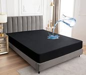 Sufdari Mattress Protector,Waterproof 18" Deep Pocket Mattress Cover Fitted Sheet Style with Elastic Rubber Band,Washable and Easy Care-Black,Queen