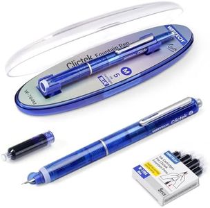WRITECH Clictek Fountain Pen Retractable: Blue Ink Medium Nib Transparent Barrel, Gift Set Includes 5 Ink Cartridges for Smooth Writing No Leaking