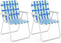 Tangkula Folding Lawn Chairs Set of 2, Portable Webbed Chairs with Webbing Seat & Back, Widened Armrests, Heavy Duty Metal Frame, Lightweight Patio Dinning Chairs for Yard, Camping