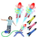 PoPo Toys Jump Rocket Stomp Launcher and 3 Foam Tipped Rockets with Whistling Sound Outdoor Toy for Kids (Flies Upto 150ft, Non- Toxic, No Battery, Age 5+ Years), Multicolour