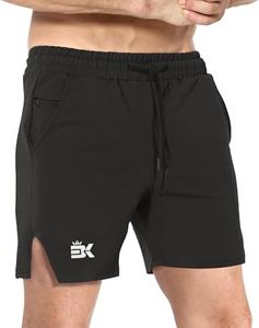 BROKIG Men's Inpok Gym Shorts, Split Leg Sport Shorts Workout Fitness Running Shorts Men with Zip Pocket (Black,X-Large)