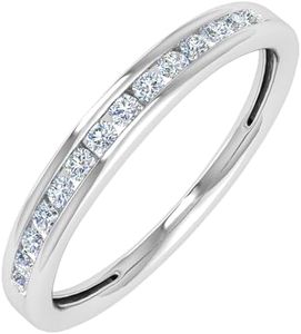 FINEROCK 1/5 Carat Channel Set Diamond Wedding Band Ring in 10K Solid Gold, Metal stone, White Diamond