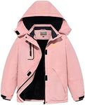 WULFUL Girl's Waterproof Ski Jacket Warm Fleece Hooded Winter Snow Coat, Pink, 10-12 Years