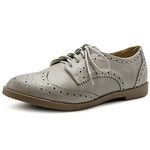 Ollio Women's Flats Shoes Wingtip Lace Up Oxfords, Warm Grey, 4.5 UK