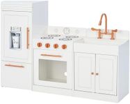 Teamson Kids Little Chef Paris Modular Contemporary Interactive Wooden Play Kitchen with Refrigerator, Oven, Sink, and Storage Space for Easy Clean Up, White with Rose Gold Finishes