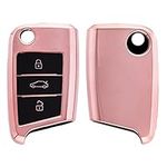 kwmobile Key Cover Compatible with VW Golf 7 MK7 3 Button Car Key - Soft TPU Car Key Fob Protector Case - Rose Gold Matte/Black