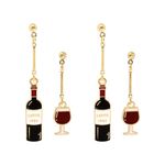 2 Pairs Wine Earrings for Women Fun Novelty Creative Earrings Wine Glass Drop Earrings Wine Bottle Dangle Earrings Holiday Earrings Jewelry Gift for Girls