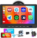 CAMECHO Wireless CarPlay Android Auto Portable Car Stereo with Backup Camera, 7” Touchscreen Car Radio Car Play Screen with Bluetooth/Mirror Link/EQ/USB/AUX, Steering Wheel Control, 64G TF Card