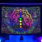 Blacklight Seven Chakra Tapestry UV Reactive Bohemian Mandala Spiritual Tapestry Boho Yoga Meditation Black Light Tapestry Wall Hanging for Yoga Room Boho Bedroom Living Room Dorm 71 X 60 Inch