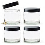 Avalon Clear Glass Jar with Black Lid 250ml ~ Pack of 4 ~ Refillable, Reusable, Perfect for Dry Food Storage, Candle Making, Preservation, Retro Sweets, and More